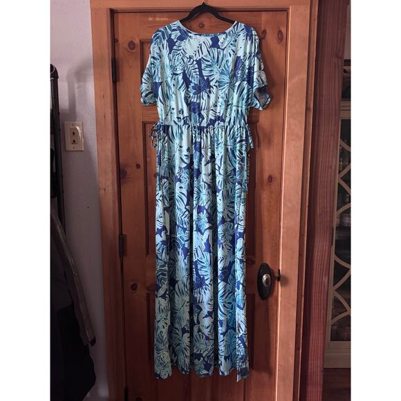 UV Skinz Coverup UPF 50+ Sunwear Beach Swim Maxi Dress Turquoise Tropical Sz XL - Picture 2 of 6